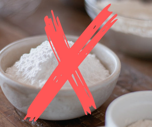 baking soda free deodorant concept showing baking soda crossed out for sensitive skin