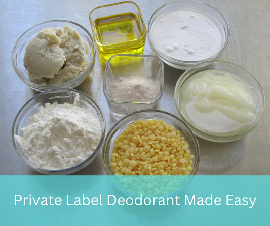 Custom deodorant ingredients for private label manufacturing, including wax, oils, and powders
