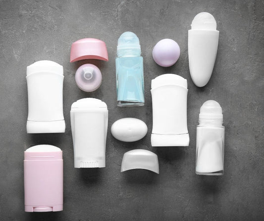 collection of different organic deodorant bottles and types