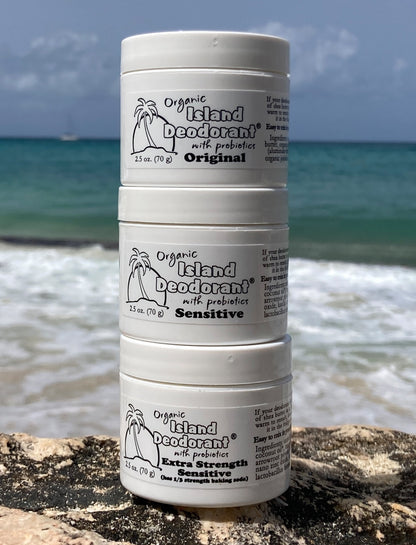 Organic natural cream deodorant with probiotics for sensitive skin – aluminum-free unscented formula by Island Deodorant.