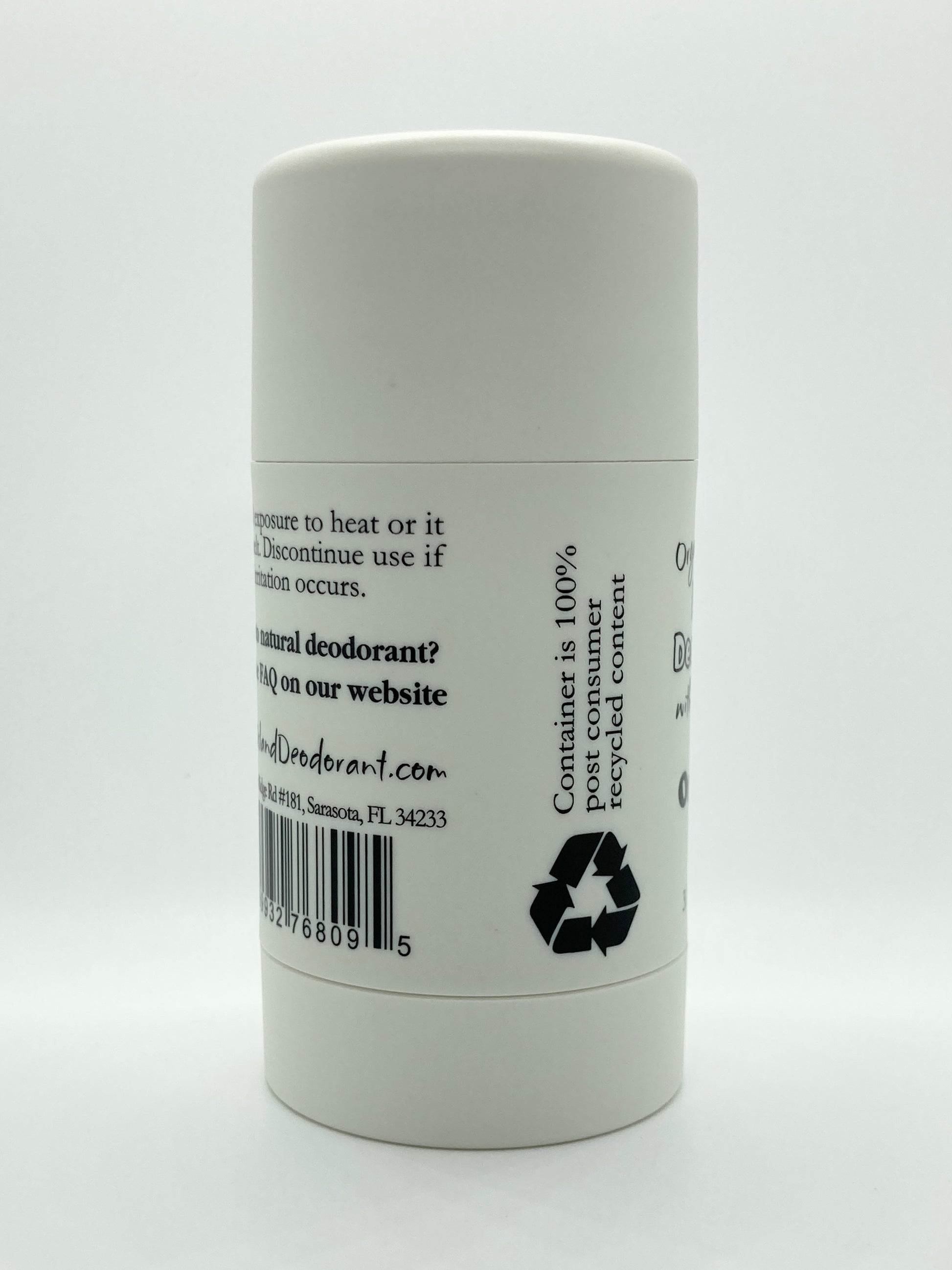 Sensitive baking soda free deodorant with probiotics from Island Deodorant in white plastic stick.