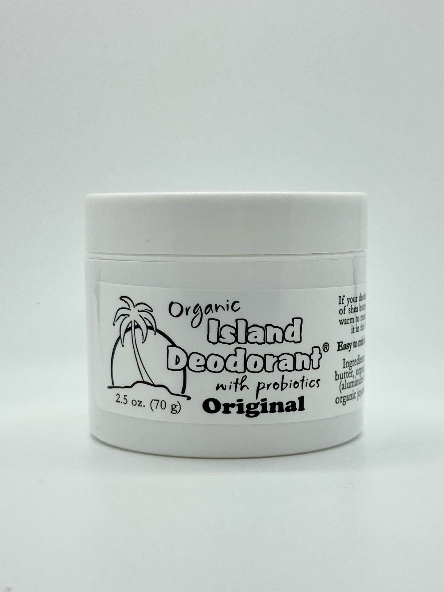 Organic natural cream deodorant with probiotics – aluminum-free unscented Original formula by Island Deodorant.