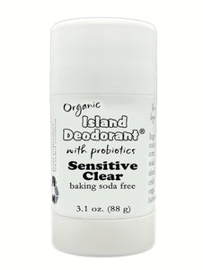 White Matte Twist up Deodorant container with 3.1oz of Sensitive Clear Deodorant – Baking Soda Free Deodorant with Probiotics