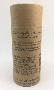 Ingredients List on Original Compostable Organic Deodorant Container
