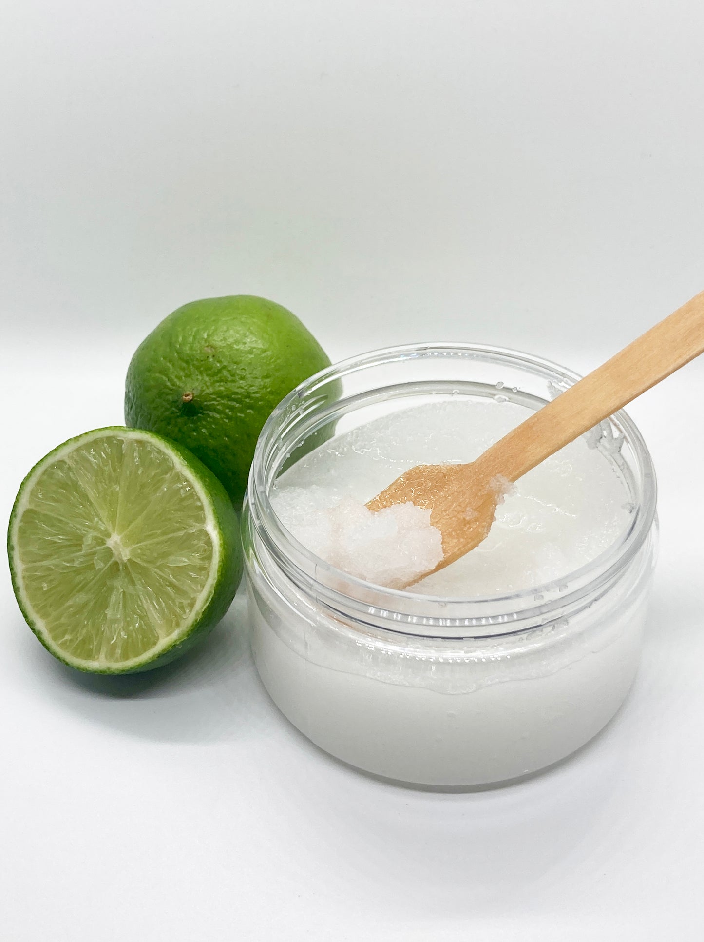 Organic Key Lime sea salt hand scrub in jar – natural exfoliating salt scrub for smooth skin.
