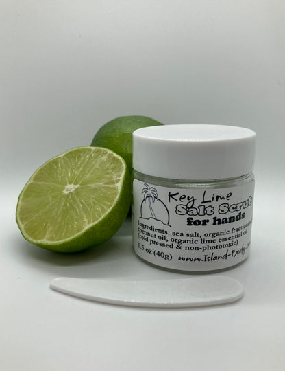 Natural Key Lime sea salt scrub in a 5 oz jar – exfoliating organic salt scrub for hands and body.
