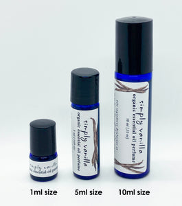 picture of 1 ml blue glass bottle & 5 ml blue glass roller bottle & 10 ml blue glass roller bottle with Essential Oil Perfume