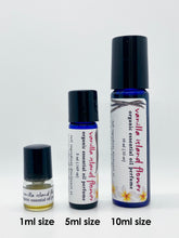 picture of 1 ml clear glass bottle & 5 ml blue glass roller bottle & 10 ml blue glass roller bottle with Essential Oil Perfume