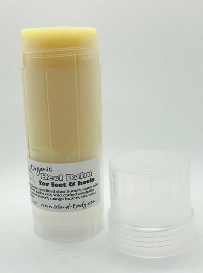 Natural heel balm stick for repairing cracked heels – organic moisturizing foot balm with nourishing oils.